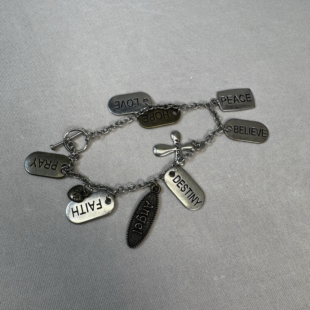 Inspirational Virtues Dangle‎ Charm Multi tone Link Bracelet